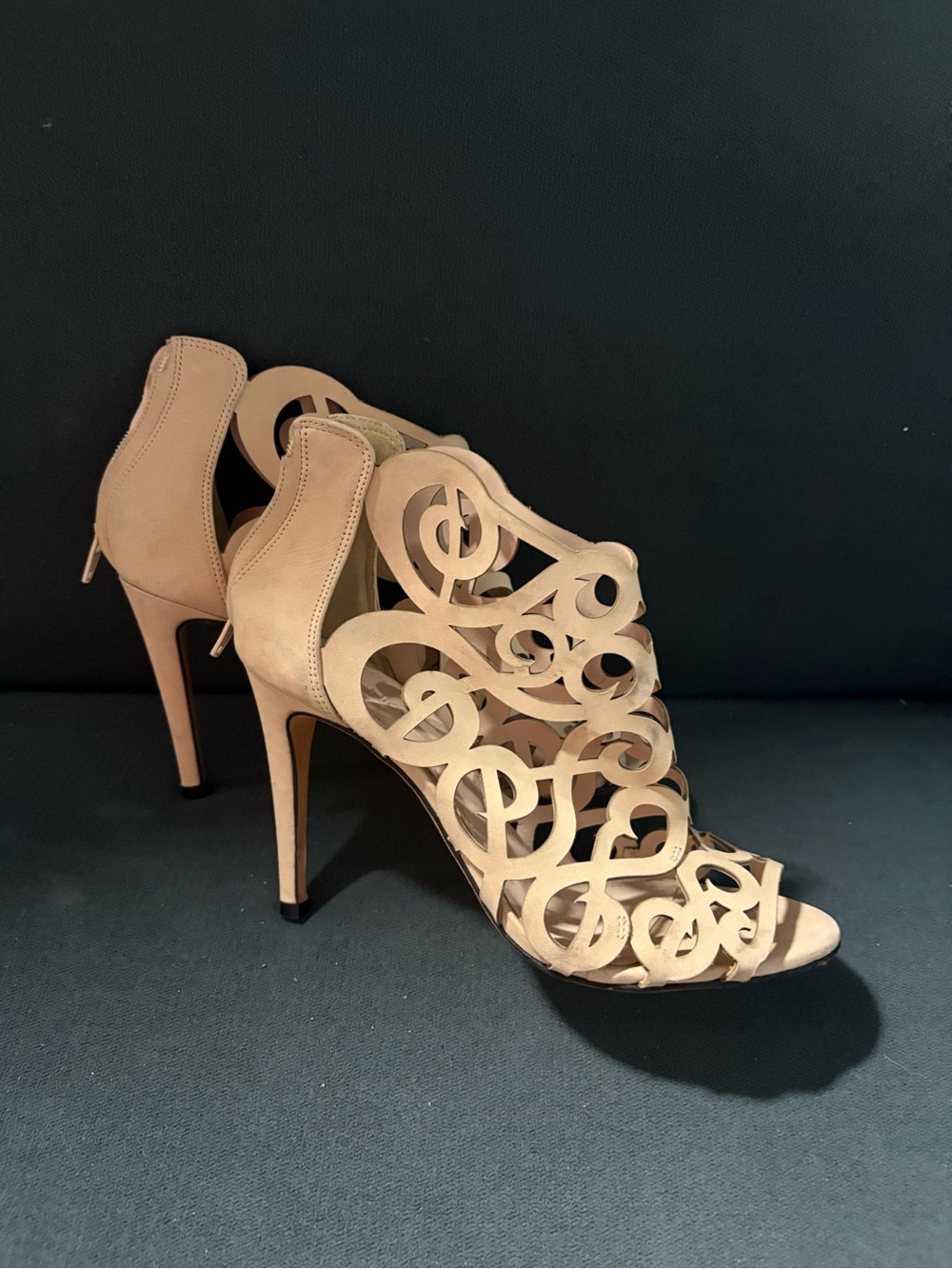Nude Laser-Cut High Heel Sandals for Women